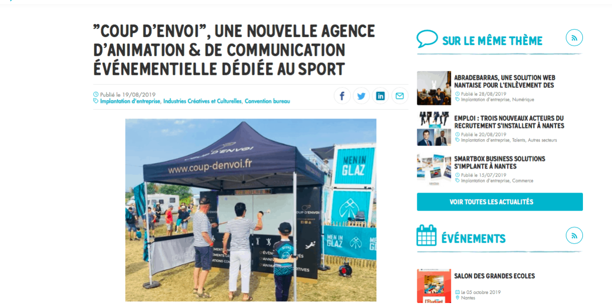 "COUP D'ENVOI", UNE NOUVELLE AGENCE D'ANIMATION & DE COMMUNICATION ÉVÉNEMENTIELLE DÉDIÉE AU SPORT