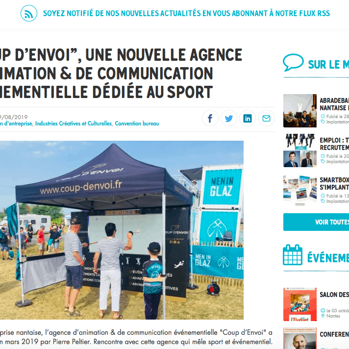 "COUP D'ENVOI", UNE NOUVELLE AGENCE D'ANIMATION & DE COMMUNICATION ÉVÉNEMENTIELLE DÉDIÉE AU SPORT