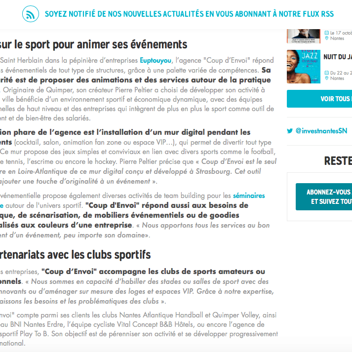 "COUP D'ENVOI", UNE NOUVELLE AGENCE D'ANIMATION & DE COMMUNICATION ÉVÉNEMENTIELLE DÉDIÉE AU SPORT
